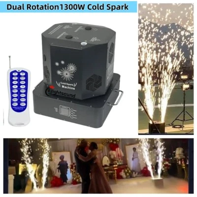 Rotation Cold Spark Machine 1300W Double Spray Fireworks Fountain Spin Sparkler - Image 1 of 4