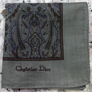 CLASSIC BROWN & PURPLE PAISLEYS VTG MAN GREEN HANKY COTTON ART POCKET SQUARE 19" - Picture 1 of 3