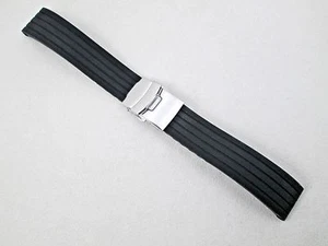 20mm men's black silicon rubber watch band deployment buckle fits Citizen - Picture 1 of 5