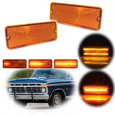Amber Switchback LED Parking Sequential Signal Light For 1974-77 Ford F-100 F100 - Image 1 of 4
