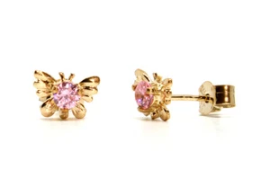 9ct Gold Pink CZ Studs Butterfly Earrings Gift Boxed Made in UK Birthday Gift - Picture 1 of 5