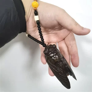 Chinese Boxwood Hand Carved Cicada Figure Statue Netsuke Collectable Hand Piece - Picture 1 of 12