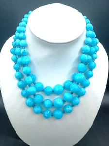Turquoise Blue Beaded Plastic Necklace Multi-strand 18" Adjustable - Picture 1 of 7