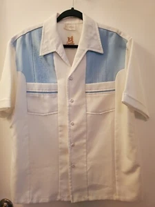 VINTAGE IOLANI HAWAIIAN SHIRT MEN'S LARGE EXECUTIVE CAMP BLUE/WHITE- PRISTINE - Picture 1 of 9