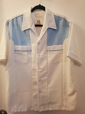 VINTAGE IOLANI HAWAIIAN SHIRT MEN'S LARGE EXECUTIVE CAMP BLUE/WHITE- PRISTINE  - Image 1 of 4