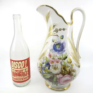 ANTIGUO PARÍS Porcelana GRANDE 13" Floral Pintado Jarra de Agua Jarra Ewer LABIO RESTAURADO - Imagen 1 de 12
