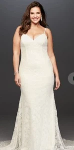 David's Bridal Galina Designer SIZE 22W Wedding Dress Lace Ivory Low Back WG3827 - Picture 1 of 19