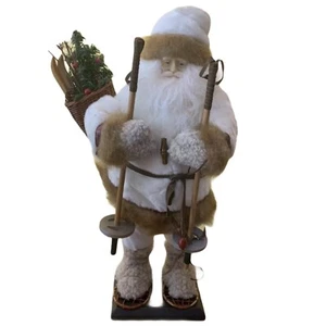 Woodland Santa Father Christmas White Jacket Figurine Snow Shoes w Skis & Bag - Picture 1 of 12