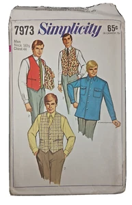 Camisa y chaleco para hombre Simplicity 7973 talla 44 nuevo patrón de costura 1968 - Imagen 1 de 5