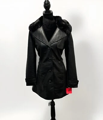 Gabardina Vince Camuto para mujer de cuero sintético con cinturón color negro - talla mediana Foto 1 de 4