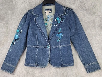Chaqueta vaquera AMI para mujer mediana azul decoración botón floral bordado años 90 vintage Foto 1 de 4