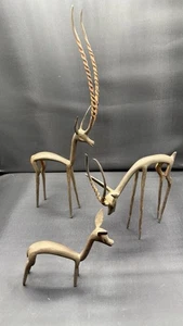 Vtg Handmade Brass African GAZELLE Family Sculptures Figurine MCM - Picture 1 of 8