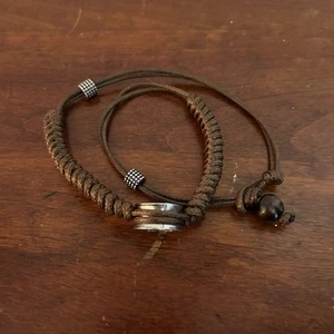Men’s Brown Cord Bracelet with Metal Accents Adjustable Boho Surfer Style - Picture 1 of 2
