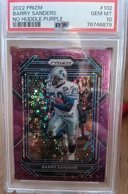 Prizm Barry Sanders 2022 No Huddle púrpura PSA 10 Foto 1 de 2