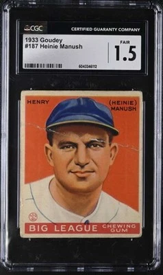Goudey #187 1933 Heinie Manush CGC 1,5 Fair RC Rookie Senators 4806 Foto 1 de 2