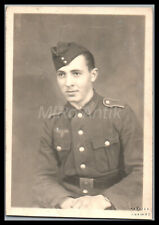 Foto, WK2, Studioportrait, hübscher junger Soldat mit Feldmütze, 5026-1255#