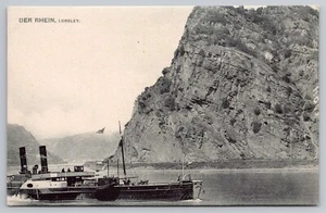 1906 St. Goarshausen, Germany Loreley Rock Steamboat, River Rhine UNP Postcard - Picture 1 of 3
