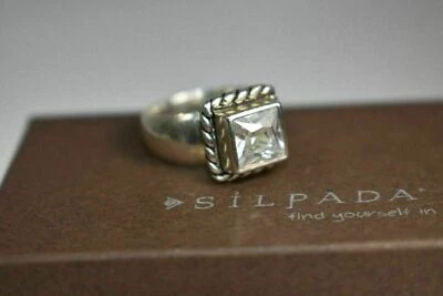 Silpada Elizabeth 925 Sterling Silver CZ Square Cubic Zirconia Ring Size 7 R0836 - Image 1 of 4