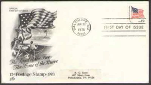 US. 1597. 15c. Fort McHenry Flag (15 State). Art Craft FDC. 1978 - Picture 1 of 1