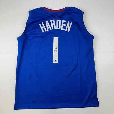Camiseta masculina reimpressão azul fac-símile autografada James Harden Los Angeles LA GG - Imagem 1 de 4