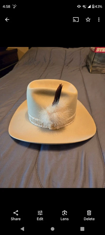 Faixa de penas âmbar Stetson Beaumont 5x na caixa 6 3/4 - Imagem 1 de 4