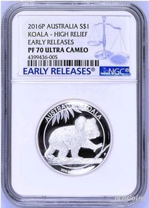 2016 P Australia HIGH RELIEF 1oz Silver Koala $1 Coin NGC PF70 ER LABEL COA  - Picture 1 of 3