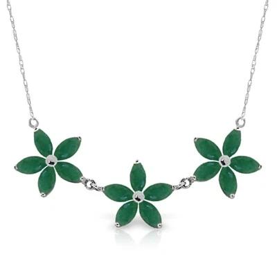 14K. SOLID GOLD NECKLACE WITH NATURAL EMERALDS (White Gold) - Imagem 1 de 4