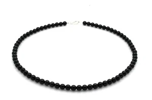 Mens Beads Necklace Natural Black Onyx with 925 Sterling Silver Clasp Handmade - Picture 1 of 9