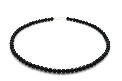 Mens Beads Necklace Natural Black Onyx with 925 Sterling Silver Clasp Handmade — 第 1/4 张图片
