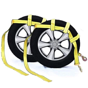 2x ROBBOR Car Dolly Wheel Net Tire Basket Tow Strap With Snap Hook Heavy Duty B8 - Picture 1 of 5