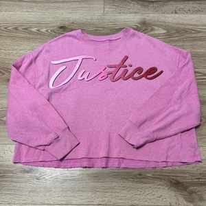 Justice Youth Girl’ Pink Logo Cropped Pullover Sweatshirt Size XL 16/18 (A46) - Picture 1 of 9