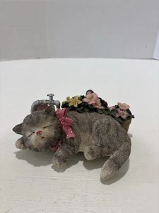 Musical Sleeping Cat Sleeping In Flower Garden Decor - Picture 1 of 4