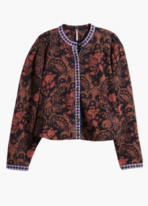 NEW, Free People Contrast Trim Button-Up Jacket in Rust/Black SZ XL  #T038 - Picture 1 of 12