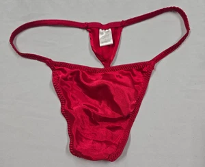 Tanga de bikini vintage años 90 dinastía California RN 64211 cuerda roja satinada L - Imagen 1 de 5