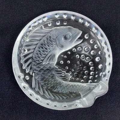 Lalique Crystal Concareau KOI Fish Bubbles 6 1/8” Catchall Candy Dish Ash Tray - image 1 of 4