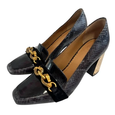 Zapatos de salón Tory Burch Jessa tacón bloque mujer 5,5 negro serpiente cuero dorado horsebit Foto 1 de 4