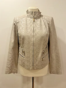 St John Cream Texture Knit Jacket Women's Size 4 Gold Buttons & Zipper - Picture 1 of 12