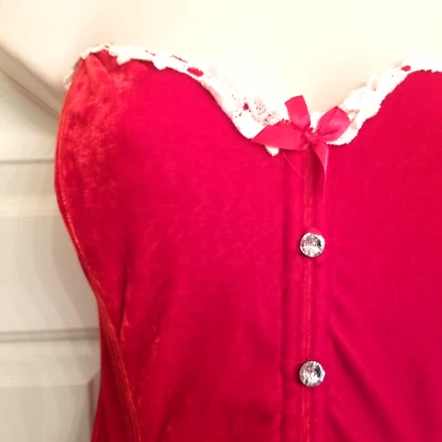 Overbust Red Velvet Corset with Lace Trim Flexible Stays by Elegant Moments SZ 4 - Image 1 of 4