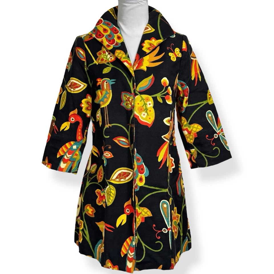 Abrigo Blazer 3 Hermanas Boho Tapiz XS Mediados de Siglo Mod Pájaro Declaración Floral Y2K Foto 1 de 4