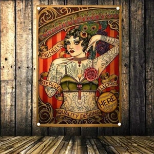 Tattoo Artwork Poster Tapestry Wall Art Decorative Banner Flag Hanging painting - Picture 1 of 5