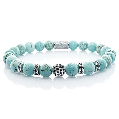 Türkis Armband Bracelet Perlenarmband Silver Kugel silber 8mm Edelstahl Perlen - Bild 1 von 2