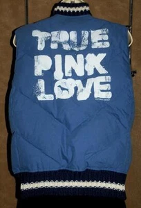 Victoria's Secret ~ Blue & White - Puffer Vest / Jacket TRUE PINK LOVE sz M / L - Picture 1 of 1