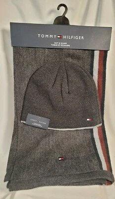 Tommy Hilfiger Conjunto de Sombrero y Bufanda Forrados de Vellón Gris Acrílico 70"x10.5" ENVÍO GRATUITO Foto 1 de 4