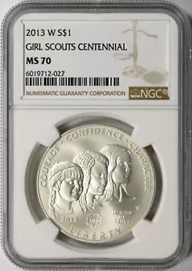 2013-W Girl Scouts $1 Commemorative Silver Dollar NGC MS70 - Picture 1 of 4