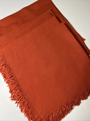6x VTG 70s Orange/Rust Fringed Dinner Napkins 17" sq NOW MidCentury Modern - Image 1 of 4