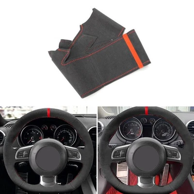 Cubierta de volante de gamuza a rayas rojas para Audi TT TTS 8J 2006 2007 2008 2009-2014 Foto 1 de 4