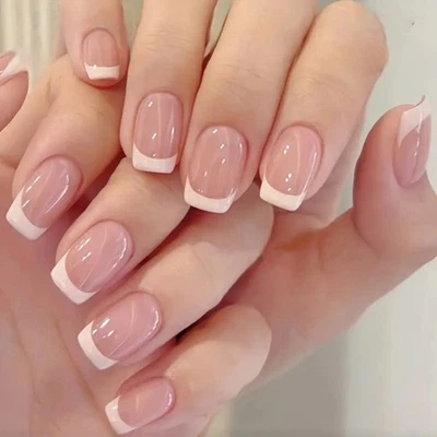 20 Semi Cured Gel Nail Stickers Wraps UV Lamp Required, Nude French 78 - Image 1 of 4