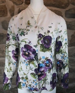 Ted Baker Blouse 1 Multicoloured Floral Pansy Sleaves Chiffon Lined Stunning  - Picture 1 of 9