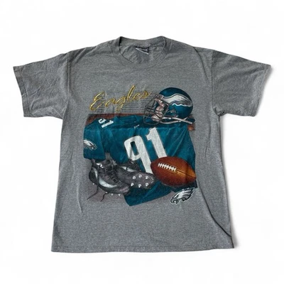 Vintage Philadelphia Eagles Lee Sport T Shirt #91 Graphic Gold Embroidered Large - Image 1 of 4