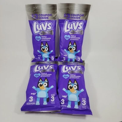 Lote de 4 pañales de protección de platino Luvs Bluey talla 3 NUEVO sin látex Foto 1 de 4